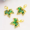 14K gold filled maple leaf pendants with green cubic zirconia for DIY jewelry making - 18K Gold Color (Green Zirconia Maple)