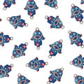 Blue Hamsa Hand alloy charm with evil eye and pink heart for DIY jewelry making - Blue Style (5236496922201)