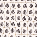 Flat lay of cream mahjong beads featuring black South Wind character for DIY jewelry crafts - South Wind
