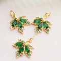 14K gold plated maple leaf pendant with emerald green zircons for DIY jewelry making - 14K Gold Color (Green Zirconia Maple)