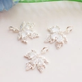 Set of three silver maple leaf pendants with zircon micro-pave for DIY jewelry making - Silver Color (White Zirconia Maple)