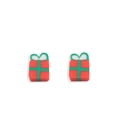 Christmas gift box stud earrings in red with green ribbon for festive jewelry collections - Christmas Gift