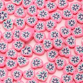 Pink heart-shaped polymer clay beads with floral pattern for DIY jewelry making - Pink
