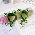 Tocado de rana tejido a mano para mascotas con ojos grandes y correas ajustables - S (Menos de 2,5kg) / Verde (Linda Ranita)