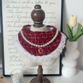 Red tweed pet bib with pearl collar and heart pendant for cats and small dogs - S / Red Heart Style