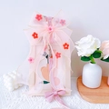 Pink floral fairy ribbon pet harness with a large organza bow and metallic clasp - Large (3.5-8kg) / Pink Flower Ribbon