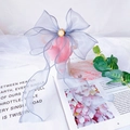 Close-up of lavender organza pet collar bow with a vintage pearl buckle detail - Light Gray
