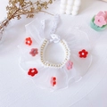 Detail of pet lace collar with white pearls and colorful felt flowers on chiffon lace - XS / Red Flower Scarf