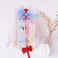 Detail of multi-layer gradient organza bow with pearl and plaid pet leash strap - Large (3.5-8kg) / Blue Purple Bowknot Ribbon