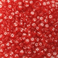 Flat round red acrylic letter beads 4x7mm for DIY bracelets and jewelry making - Translucent Red (YKL217-1)
