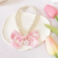 Detalle del collar para mascotas con perlas, lazo rosa con corazones y colgante - XS / Lazo Rosa