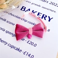 Pink velvet pet collar featuring a soft bowtie and a matching metal bell detail - XS / Bowtie / Rose Red