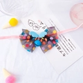 Collare per gatti con fiocco in rete grigia, pois arcobaleno e campanello blu - Taglia S (Cinturino 40cm) / Ali Blu + Campanello Blu