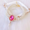 Elegante collana di perle per animali a doppio strato con ciondolo gemma fucsia - Gemma Sintetica Rosa Rosso