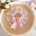Pink ribbon lace pet collar with sparkling rhinestones and pearls for cats and dogs - M / Pink