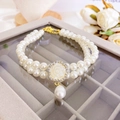 Luxurious double-layer pearl pet necklace with sparkling rhinestone rose pendant - XS Size (0.5-1.5kg) / Rhinestone Flower Pendant