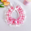 Pink checkered pet bandana with white lace trim and a small bell for cats and dogs - S / Pink Plaid