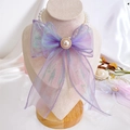 Perlenkette für Haustiere mit großer lila Organzaschleife und goldenem Perlendetail - XS / Phantomviolett