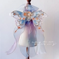 Chinese style embroidered butterfly harness featuring blue gradient organza fabric - Butterfly & Flower - Blue / Small