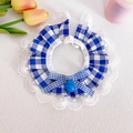 Blue plaid pet collar with lace trim, a decorative bow, and a blue metal bell charm - S / Blue Plaid