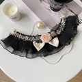 French vintage black lace pet collar with a pink rose and elegant satin bow detail - XS (15-20cm) / Luxury Black