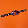 Halloween pet bowtie collar with 3D pumpkin charm and purple bow on moon printed ribbon - XS (15-20cm) / Black Magic Hat Collar