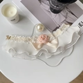 Lace flower pet scarf collar with cream ruffles and pink silk rose detail - XS (15-20cm) / Elegant White