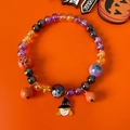 Kleurrijke Halloween kralenketting voor huisdieren met pompoen en een heksenhoed hanger - Maat XS (0,5-1,5 kg) / Halloween Ketting Stijl 3