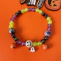 Halloween-huisdierketting met paarse en groene kralen, oranje belletje en witte spookbedel - Maat XS (0,5-1,5 kg) / Halloween Ketting Stijl 4