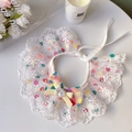 Polka dot pet lace collar with yellow satin bow and heart rhinestone for small dogs - White Polka Dot Bowknot