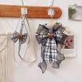 Verstellbares Brustgeschirr-Set mit schwarz-weißem Karomuster, Organza-Schleife und Bär - Groß / Schwarz Bär Kariert