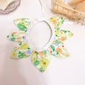 Floral sunflower pet collar bib with green and yellow pattern on white fabric - Pointed Green Floral Collar