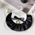 Elegant pet lace bib with black satin ruffle and camellia pendant for cats and dogs - One Size / White Bib with Flower Pendant