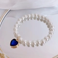 Elegante collar de perlas blancas para mascotas con colgante de corazón azul oscuro - Talla XS (0,5-1,5 kg) / Corazón Azul Real