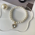Elegant pet heart crystal and faux pearl necklace with sparkling rhinestones decoration - XS / Transparent Diamond Heart Style