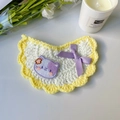 Bavaglino per animali fatto a mano giallo e bianco con fiocco viola e ricamo gatto - S / Bavaglino Gatto Viola