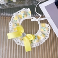 Floral pet collar with yellow satin bow and crystal heart charm for cats and dogs - S / Yellow Bowknot