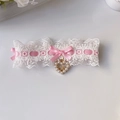 Roze strik halsband met wit kant en hartvormige parelhanger voor kleine katten - XS / Oudroze Kant Strik