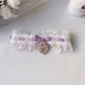 Lolita stijl dierenhalsband in paars en wit kant met hartvormige parelhanger - XS / Lichtpaars Kant Strik