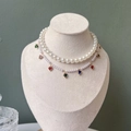 Double-layered pet pearl necklace featuring a colorful heart pendant and golden finish - XS / Multicolor Heart Crystal Pearl Necklace