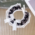 Floral pet collar bib in black and pink with white lace and heart jewel bowtie - S / White with Bowknot