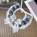 Floral purple pet lace bib with blueberry pattern and central jewel bow detail - White Lace Bow