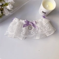 White tiered lace pet collar with purple satin bow and heart-shaped rhinestone charm - XS / Purple