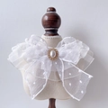 White lace pet collar featuring mesh layers, polka dots, and a vintage pearl ornament - XS / White Rimmed Pom Pom Bowknot Mesh Collar