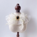 Elegant cream pet lace collar with a large organza bow and a vintage black gemstone - XS / Pearl Rimmed Bowknot Mesh Collar