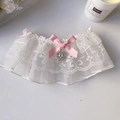 Double-layered white lace pet bib with pink satin bow and sparkling heart pendant - XS / Pink