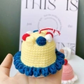 Handmade knitted birthday cake hat for dogs and cats with colorful pompons and ruffles - One Size / Blueberry Birthday Cake Style