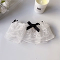 Lace pet collar with double-layer mesh ruffles and black bow with heart crystal - XS / Black