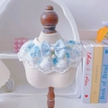 Light blue pet lace collar with delicate ribbon bow and pearl pendant on mannequin - Dreamy Blue