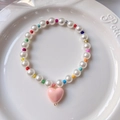 Collar de perlas coloridas para mascotas con colgante de corazón rosa en plato - XS / Corazón Rosa